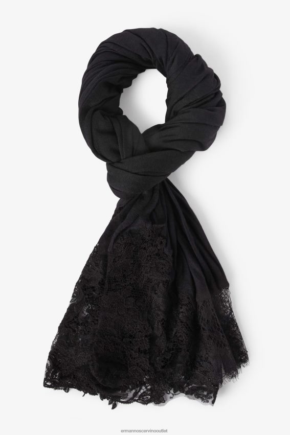 Accessory NZ Ermanno Scervino Women Lace-Adorned Pashmina Stole Black 2H2X28209