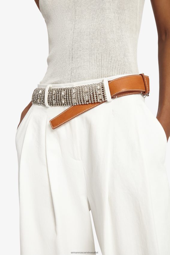 Accessory NZ Ermanno Scervino Women Wide Crystal-Detailed Leather Belt Brown 2H2X28193