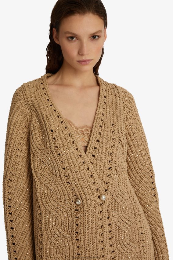 Apparel NZ Ermanno Scervino Women Crystal-Adorned Oversized Cardigan Beige 2H2X2842