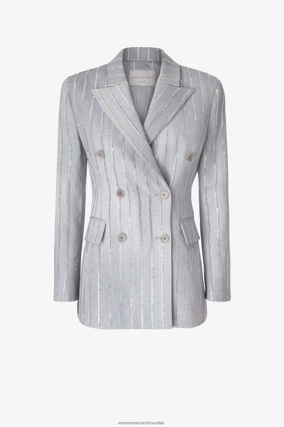 Apparel NZ Ermanno Scervino Women Crystal-Adorned Pinstripe Blazer Grey 2H2X2825