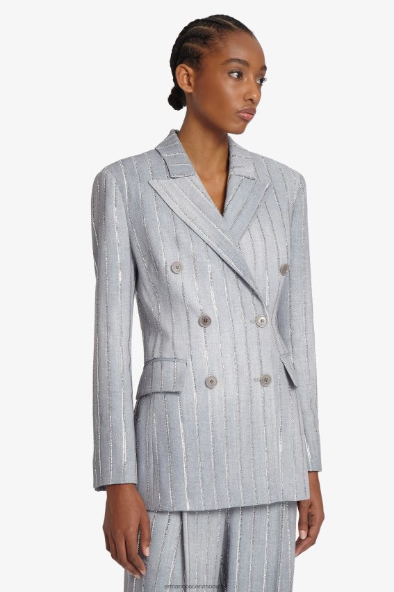 Apparel NZ Ermanno Scervino Women Crystal-Adorned Pinstripe Blazer Grey 2H2X2825