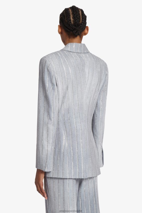 Apparel NZ Ermanno Scervino Women Crystal-Adorned Pinstripe Blazer Grey 2H2X2825