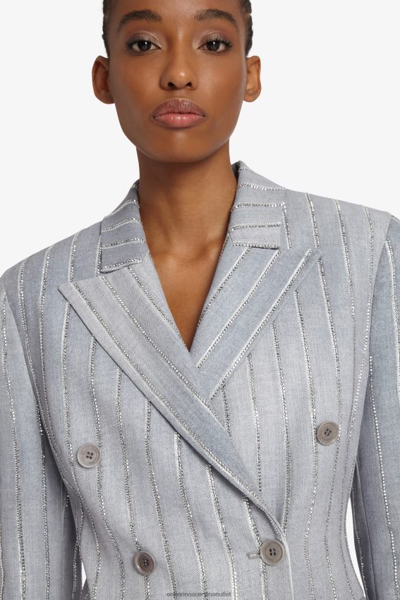 Apparel NZ Ermanno Scervino Women Crystal-Adorned Pinstripe Blazer Grey 2H2X2825