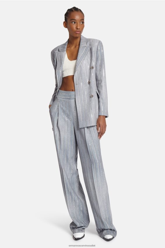 Apparel NZ Ermanno Scervino Women Crystal-Adorned Pinstripe Trousers Grey 2H2X28100