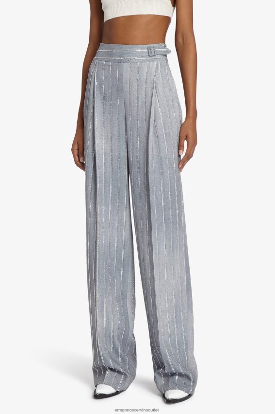 Apparel NZ Ermanno Scervino Women Crystal-Adorned Pinstripe Trousers Grey 2H2X28100