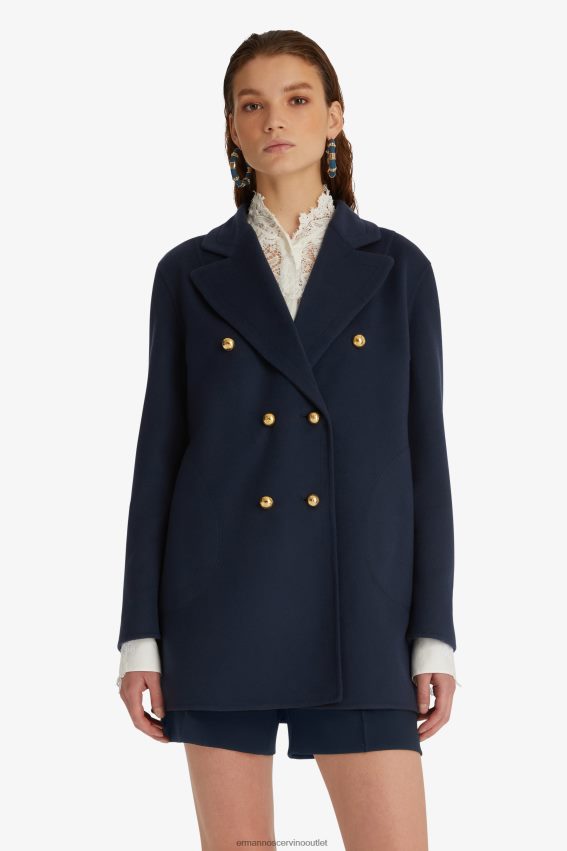 Apparel NZ Ermanno Scervino Women Double-Breasted Woollen Cloth Pea Coat Blue 2H2X2841