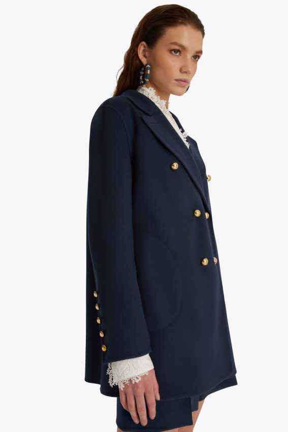 Apparel NZ Ermanno Scervino Women Double-Breasted Woollen Cloth Pea Coat Blue 2H2X2841