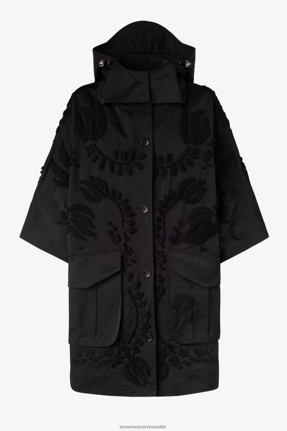 Apparel NZ Ermanno Scervino Women Duchesse Pea Coat With Embroidery Black 2H2X2828