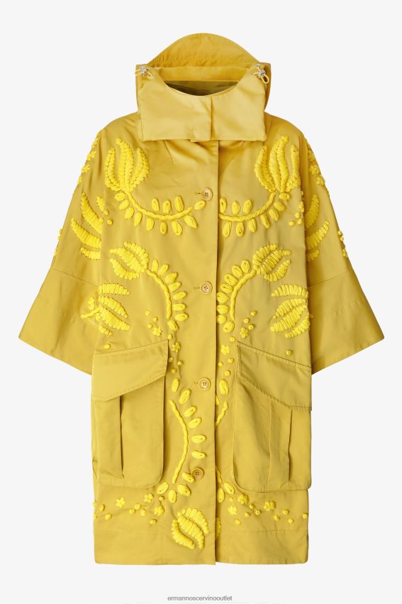 Apparel NZ Ermanno Scervino Women Embroidered Duchesse Pea Coat Yellow 2H2X2827