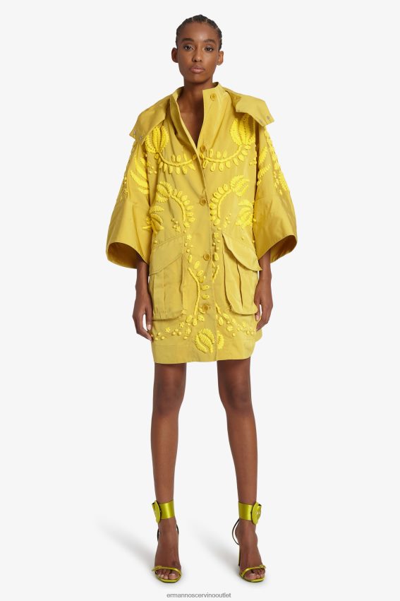 Apparel NZ Ermanno Scervino Women Embroidered Duchesse Pea Coat Yellow 2H2X2827