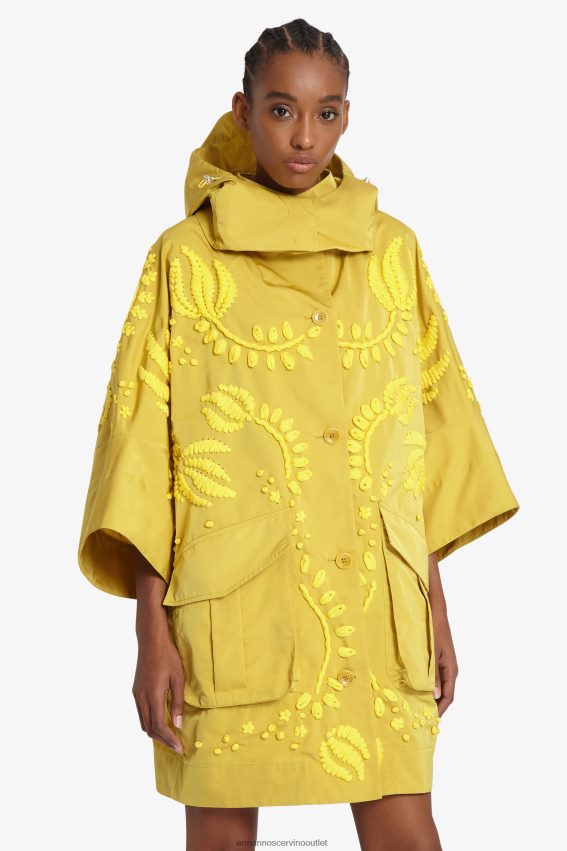 Apparel NZ Ermanno Scervino Women Embroidered Duchesse Pea Coat Yellow 2H2X2827