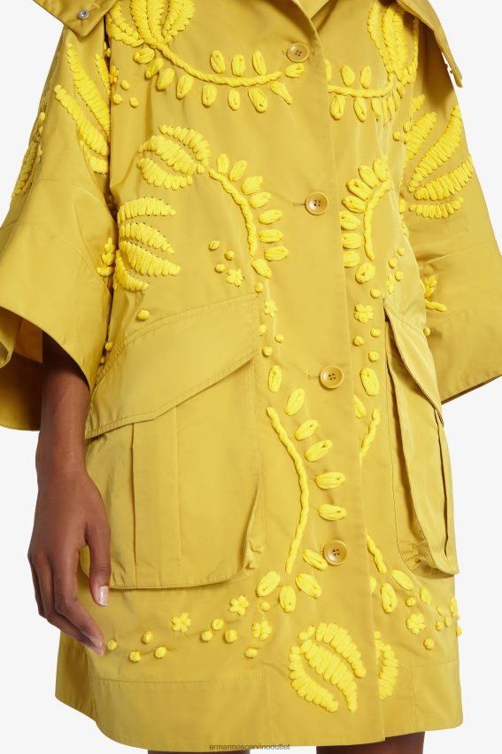 Apparel NZ Ermanno Scervino Women Embroidered Duchesse Pea Coat Yellow 2H2X2827