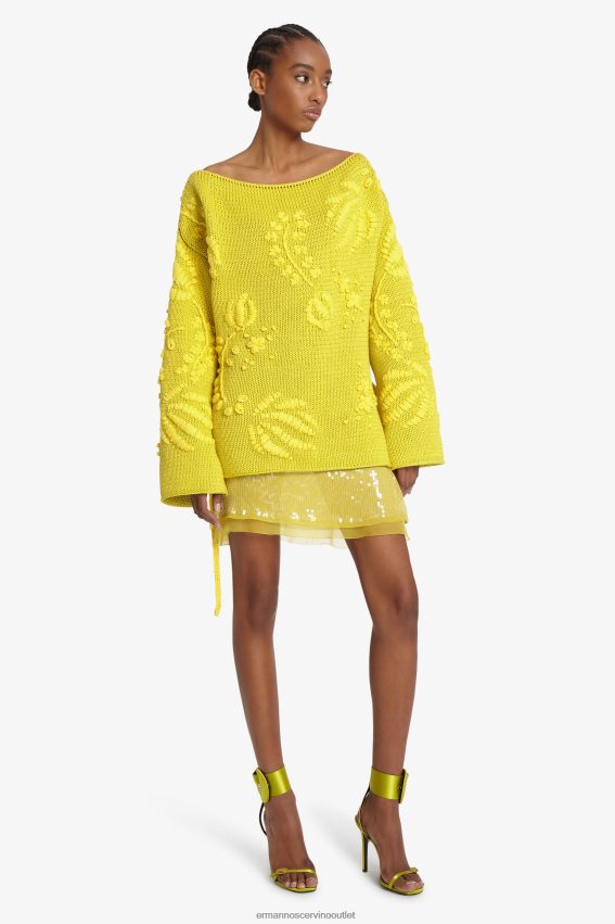 Apparel NZ Ermanno Scervino Women Embroidered Oversized Sweater Yellow 2H2X2848