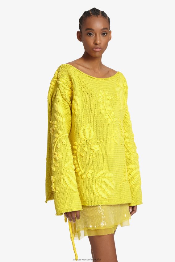 Apparel NZ Ermanno Scervino Women Embroidered Oversized Sweater Yellow 2H2X2848