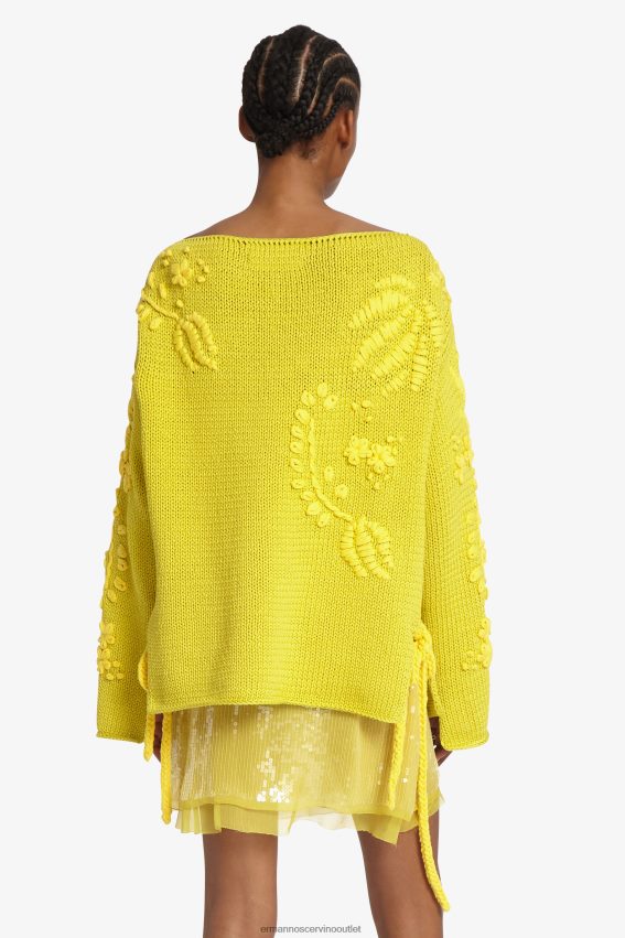 Apparel NZ Ermanno Scervino Women Embroidered Oversized Sweater Yellow 2H2X2848