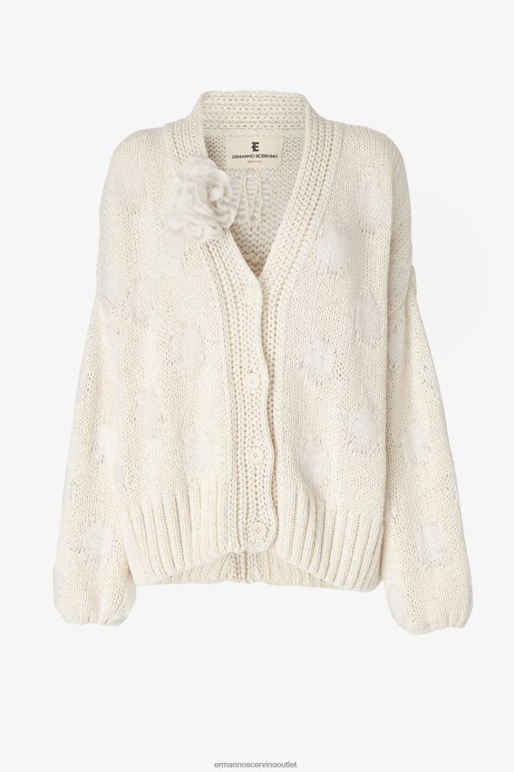 Apparel NZ Ermanno Scervino Women Knit Cardigan With Rose Detail White 2H2X2845