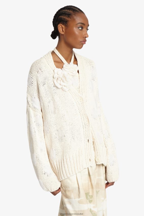 Apparel NZ Ermanno Scervino Women Knit Cardigan With Rose Detail White 2H2X2845