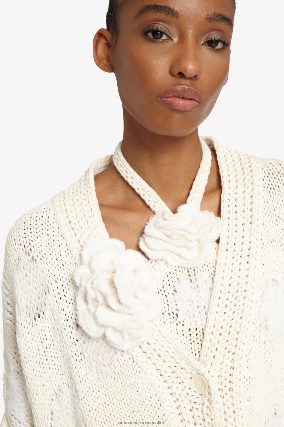 Apparel NZ Ermanno Scervino Women Knit Cardigan With Rose Detail White 2H2X2845