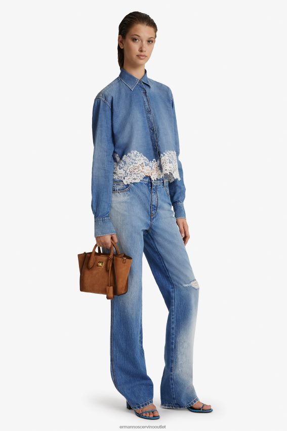 Apparel NZ Ermanno Scervino Women Lace-Adorned Denim Shirt Blue 2H2X2881