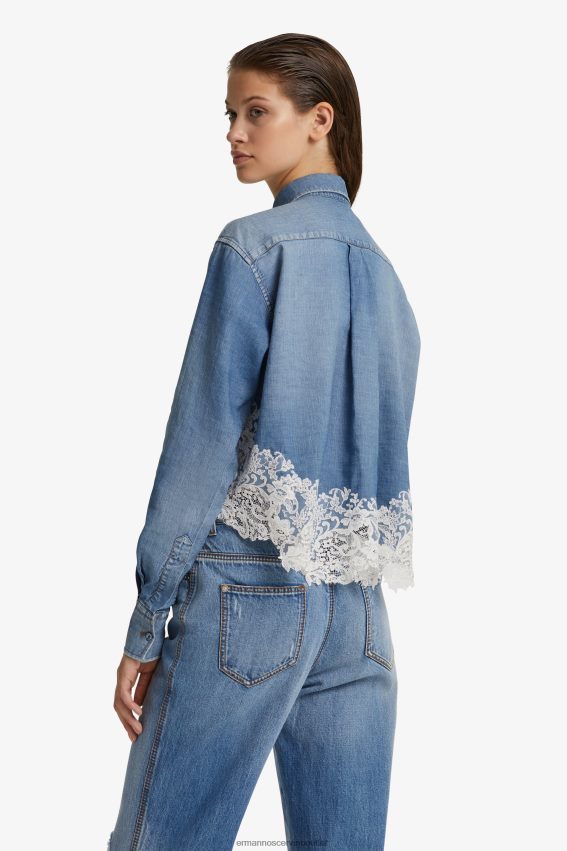 Apparel NZ Ermanno Scervino Women Lace-Adorned Denim Shirt Blue 2H2X2881