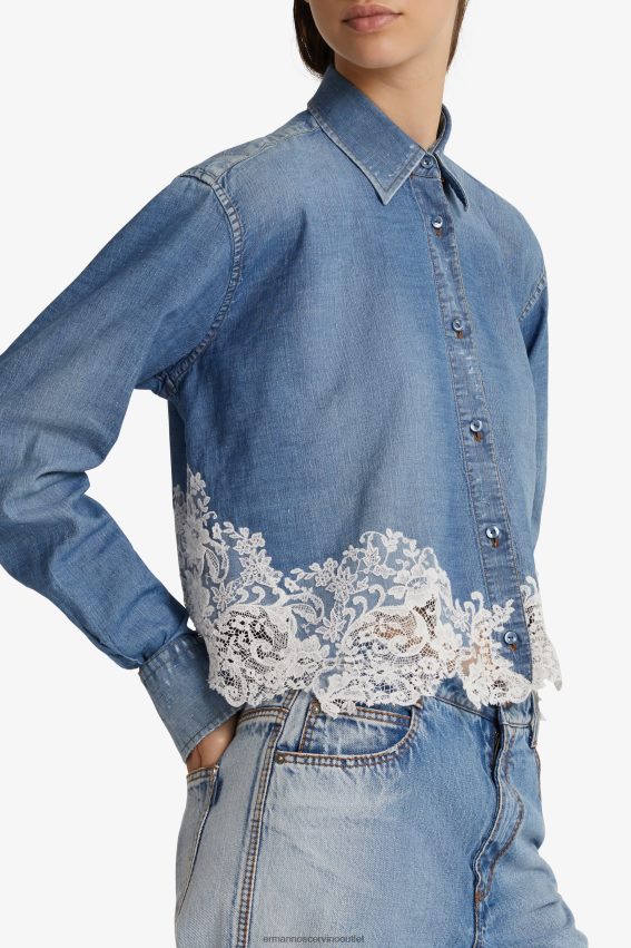 Apparel NZ Ermanno Scervino Women Lace-Adorned Denim Shirt Blue 2H2X2881