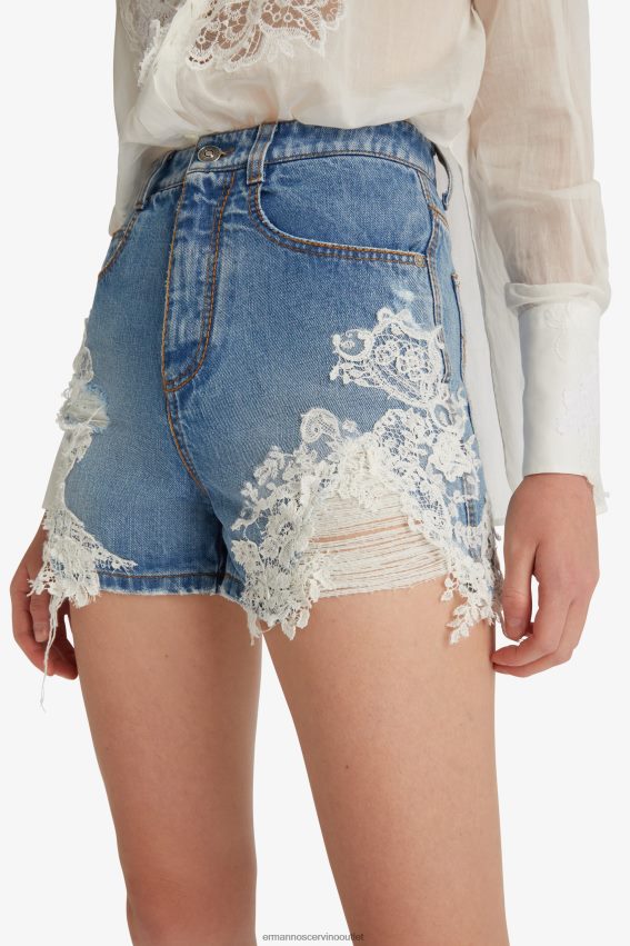 Apparel NZ Ermanno Scervino Women Lace-Adorned Denim Shorts Blue 2H2X28114