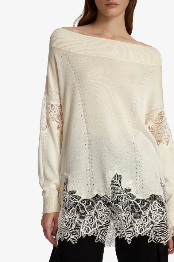 Apparel NZ Ermanno Scervino Women Lace-Adorned Oversized Sweater White 2H2X2862