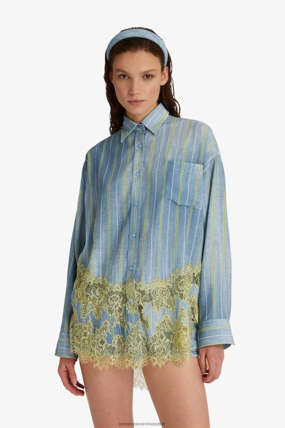 Apparel NZ Ermanno Scervino Women Lace-Adorned Striped Shirt Green 2H2X2883