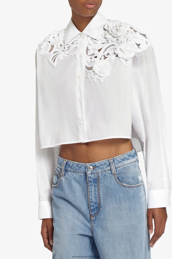 Apparel NZ Ermanno Scervino Women Lace-Detailed Cropped Shirt White 2H2X2879