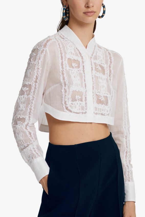 Apparel NZ Ermanno Scervino Women Muslin And Lace Cropped Shirt White 2H2X2884