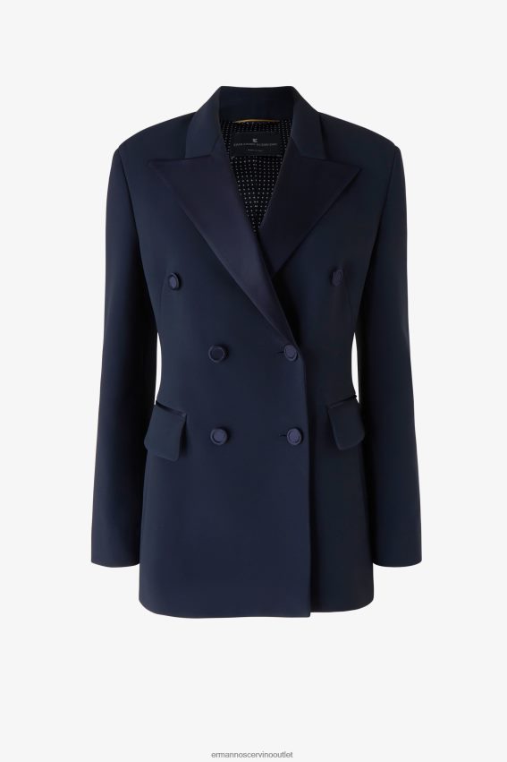 Apparel NZ Ermanno Scervino Women Satin Lapel-Adorned Double-Breasted Blazer Blue 2H2X2834