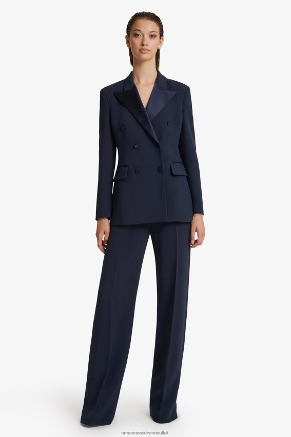 Apparel NZ Ermanno Scervino Women Satin Lapel-Adorned Double-Breasted Blazer Blue 2H2X2834