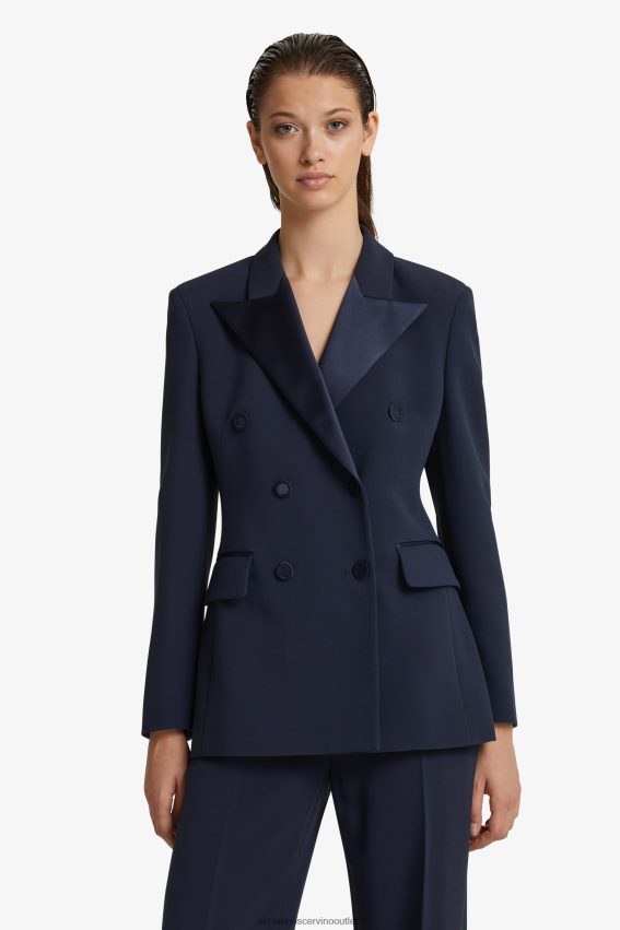 Apparel NZ Ermanno Scervino Women Satin Lapel-Adorned Double-Breasted Blazer Blue 2H2X2834