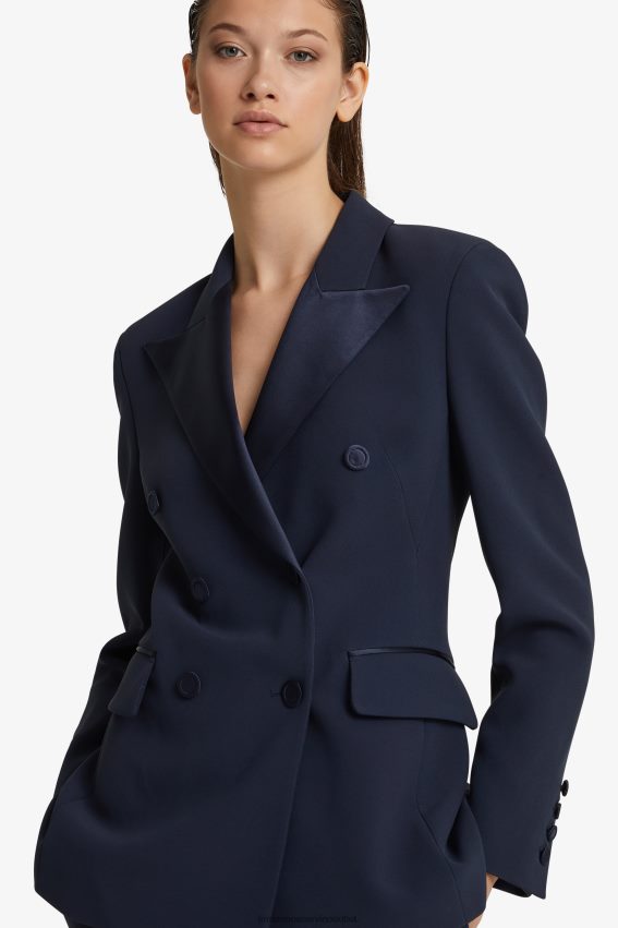 Apparel NZ Ermanno Scervino Women Satin Lapel-Adorned Double-Breasted Blazer Blue 2H2X2834