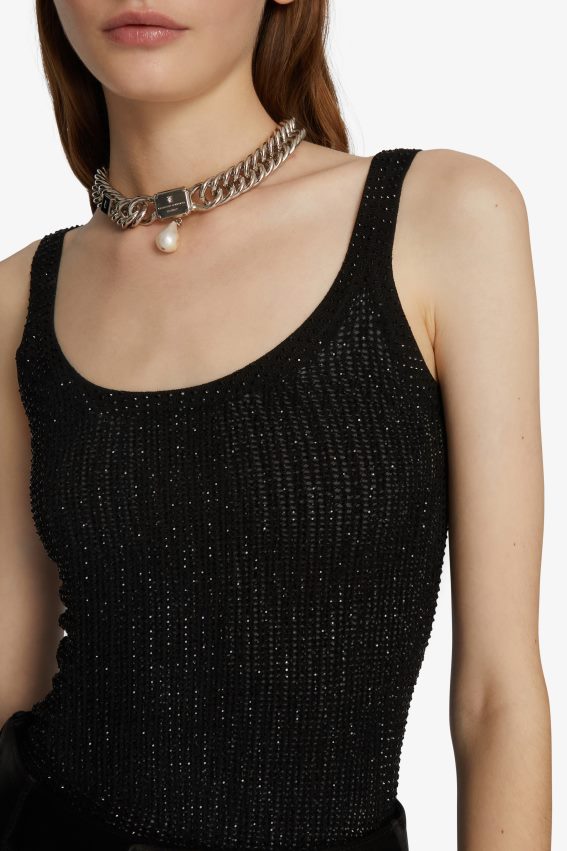 Apparel NZ Ermanno Scervino Women Stretch Vest Top With Crystals Black 2H2X2872