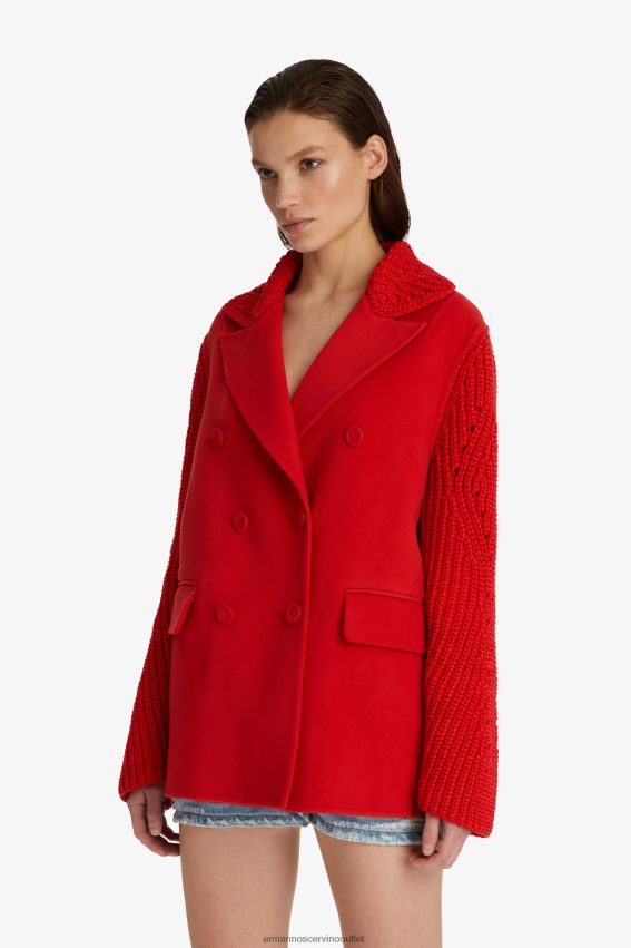 Apparel NZ Ermanno Scervino Women Wool And Knit Fabric Pea Coat Red 2H2X2839