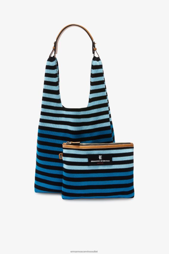 Bag NZ Ermanno Scervino Women Striped Hobo Bag Blue 2H2X28137