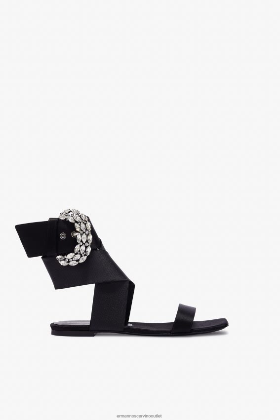 Shoes NZ Ermanno Scervino Women Flat Sandals With Bejewelled Buckle Black 2H2X28166