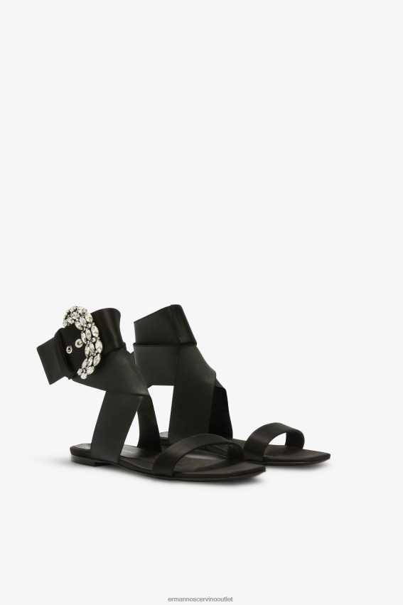 Shoes NZ Ermanno Scervino Women Flat Sandals With Bejewelled Buckle Black 2H2X28166