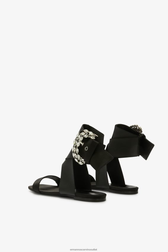 Shoes NZ Ermanno Scervino Women Flat Sandals With Bejewelled Buckle Black 2H2X28166